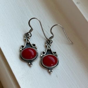 Sterling silver earrings with red stone